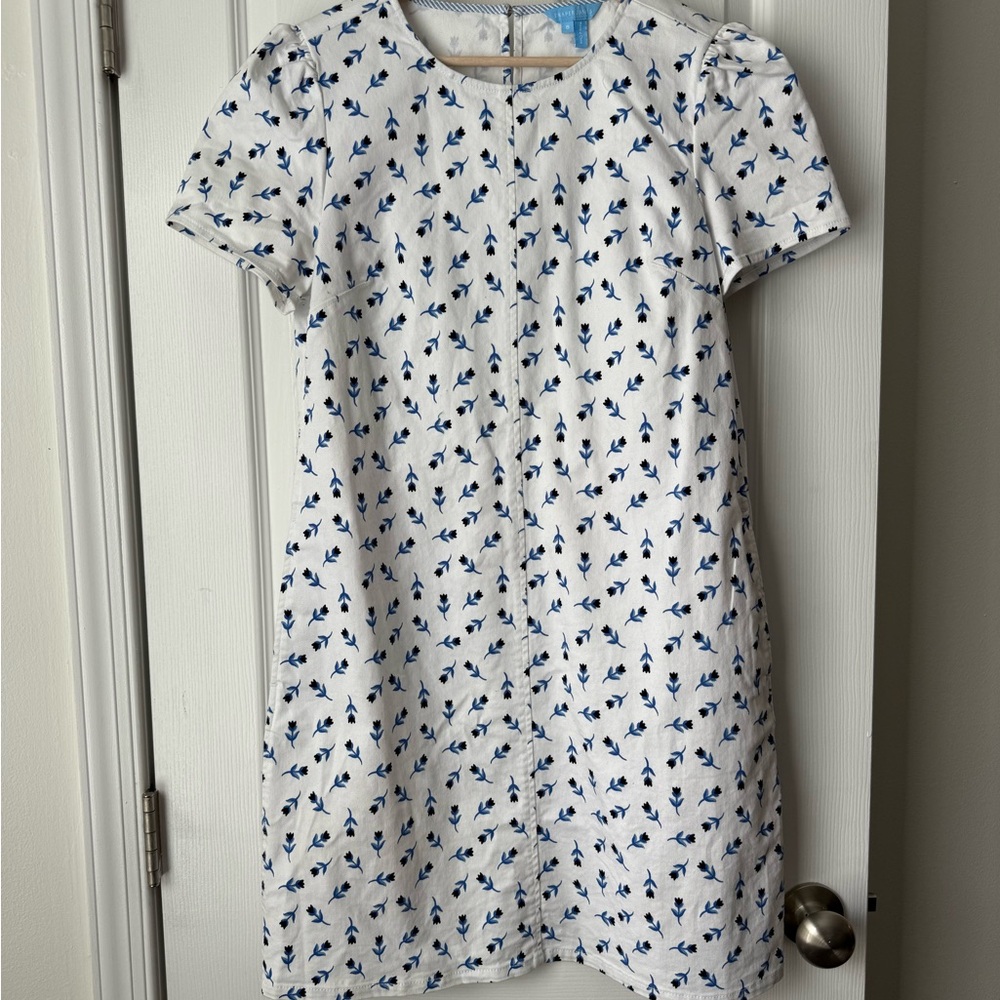 Draper James White Dress with Blue Floral Design